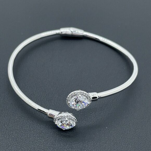 Absolute 4.28ctw Simulated Diamonds Round Cut Bypass Bracelet Sterling Silver - Picture 7 of 14